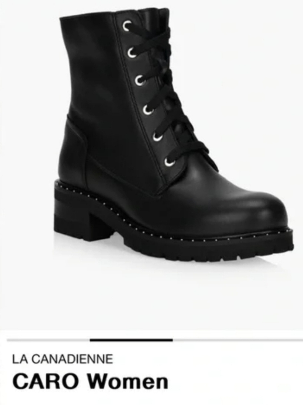 New La Canadienne Caro Leather Black Lace-Up Combat Boots for Women Size 9.5